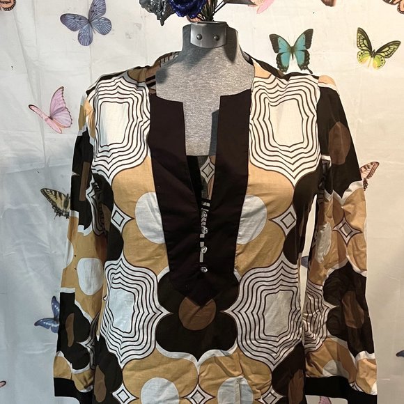 Single Tops - Brown and Gold Print Tunic